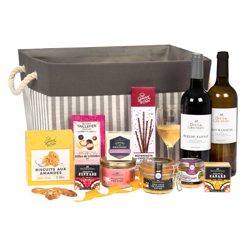 Ducs de Gascogne - Panier garni cadeau gourmand Mosaïque comprenant 5  produits d'épicerie fine dont 1 spéciaité au foie gras - Spécial cadeau :  : Epicerie